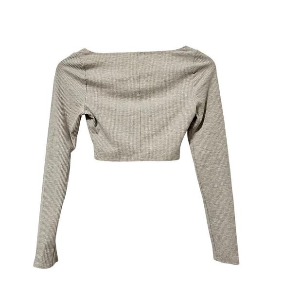 Reformation Pima Cropped Ribbed Top Size S Marble Gray Stretch Long Sleeve - Picture 3 of 9
